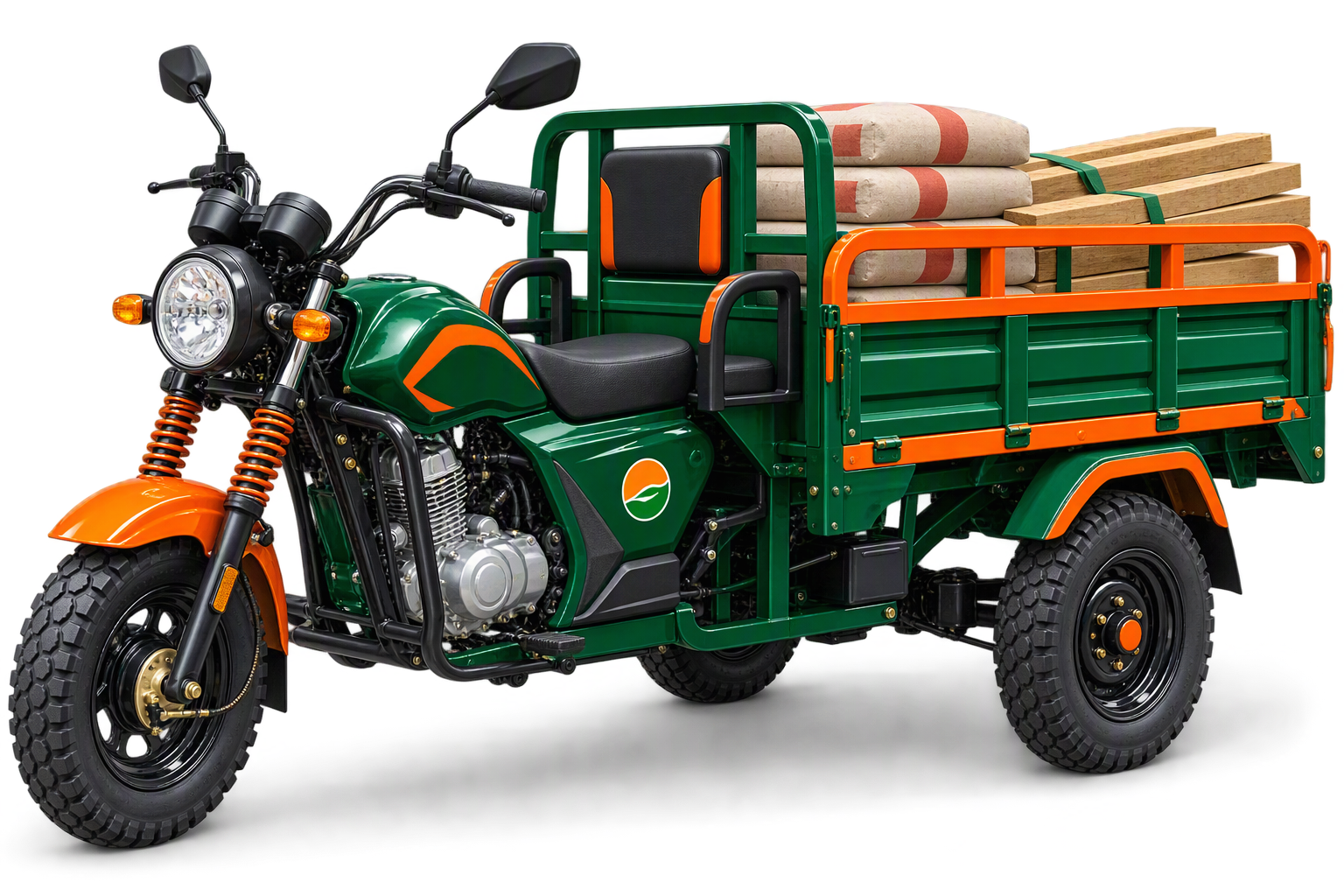 MOE GO aboboyaa three-wheel cargo trike loaded with cement bags and timber